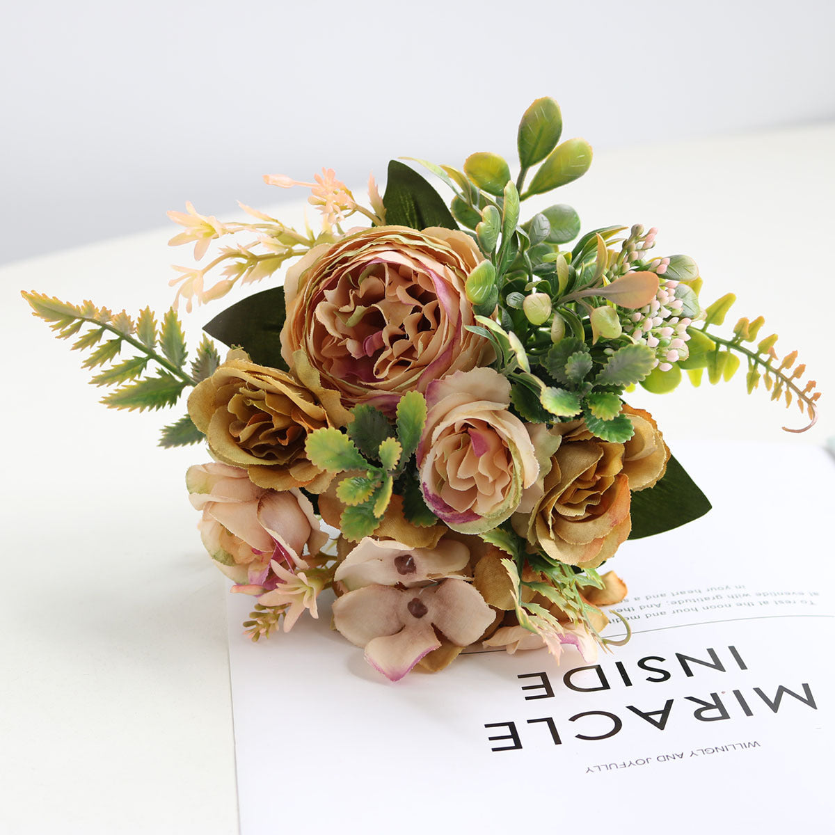 Valentine Faux Peony Rose Hydrangea Mini Bouquet Home Decor