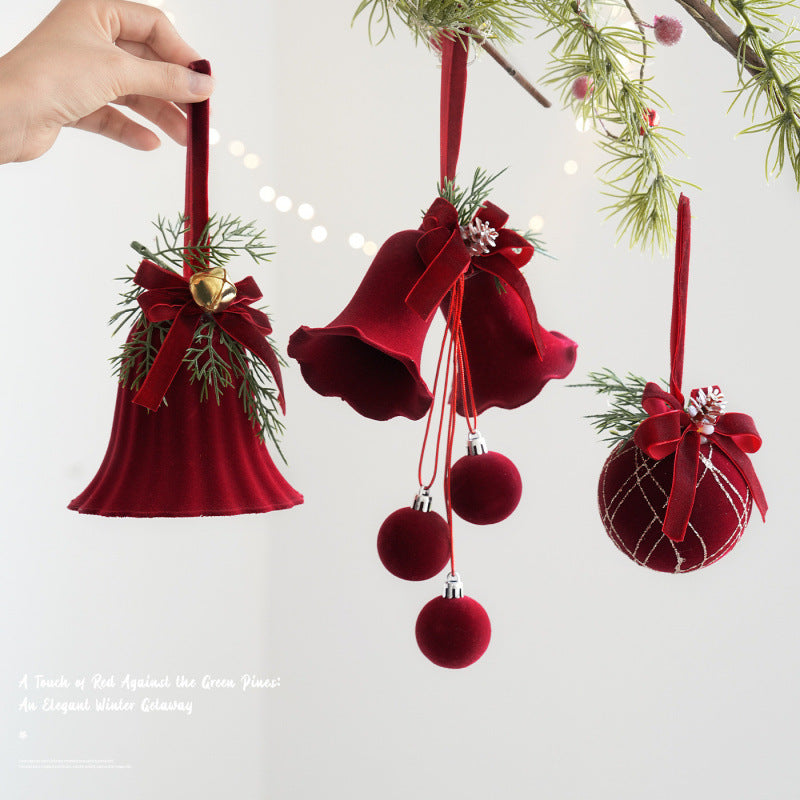 Burgundy Velvet Christmas Bell Ornaments with Bows