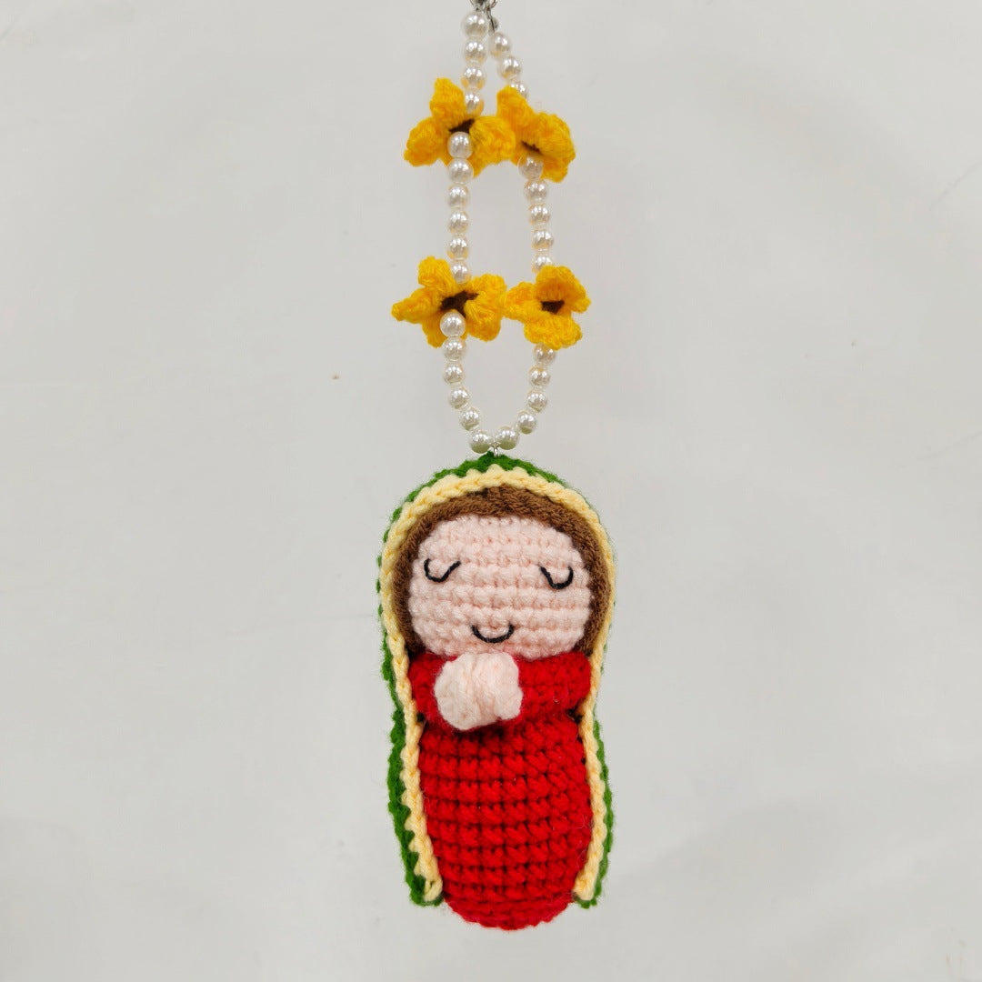 Handmade Crochet Doll Pendant Floral Keychain Charm