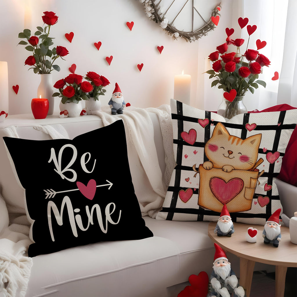 Valentine Cat Love Pillow Covers Set Cute Heart Decor