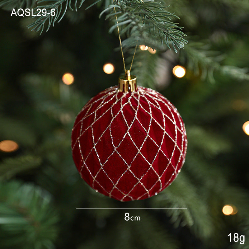 Burgundy Velvet Glitter Ball Christmas Tree Ornaments