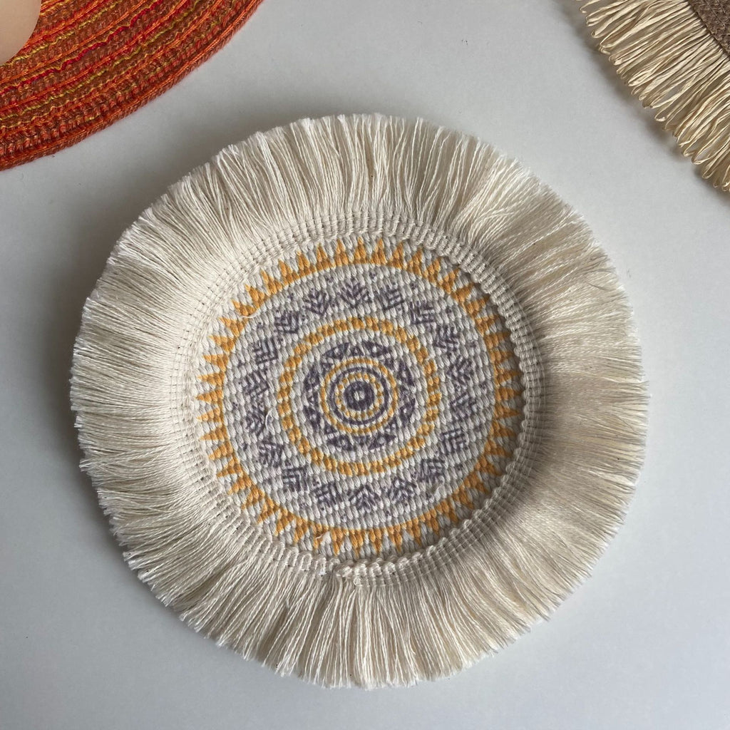Boho Pattern Round Decorative Drink Coaster Set with Tassels