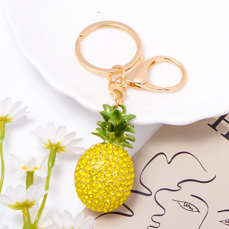 Rhinestone Fruit Keychain Gold Alloy Bag Charm Gift