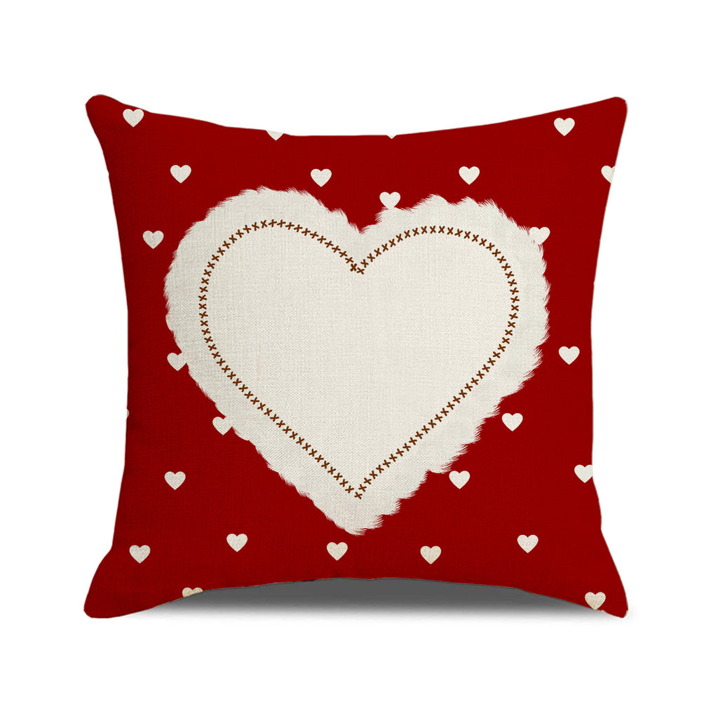 Valentine Heart Print Linen Pillow Covers Set for Home Décor