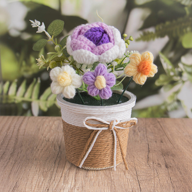 Crochet Sunflower Rose Pot Large Handmade Decor