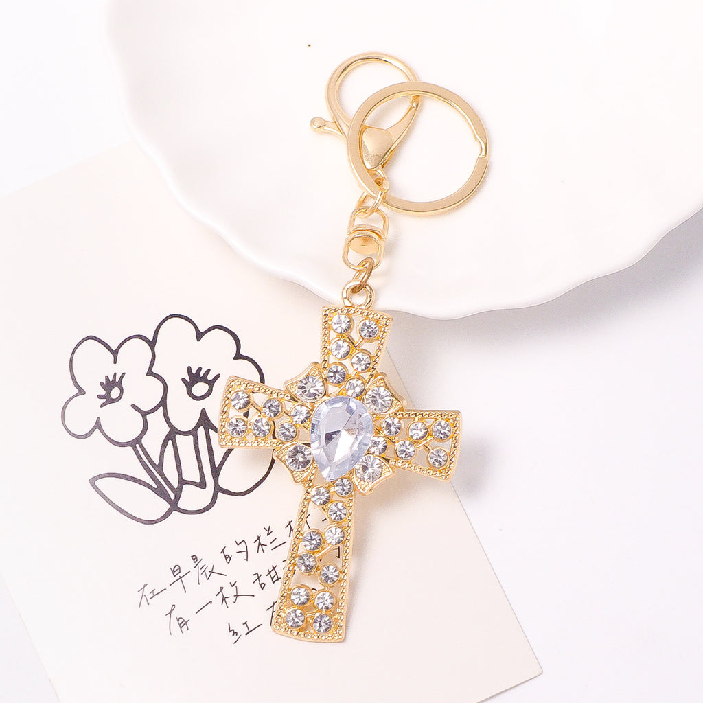 Crystal Cross Rhinestone Keychain Metal Bag Charm