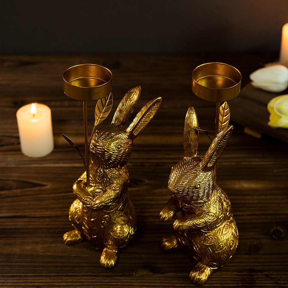 Easter Bunny Candle Holder Gold Resin Table Decoration