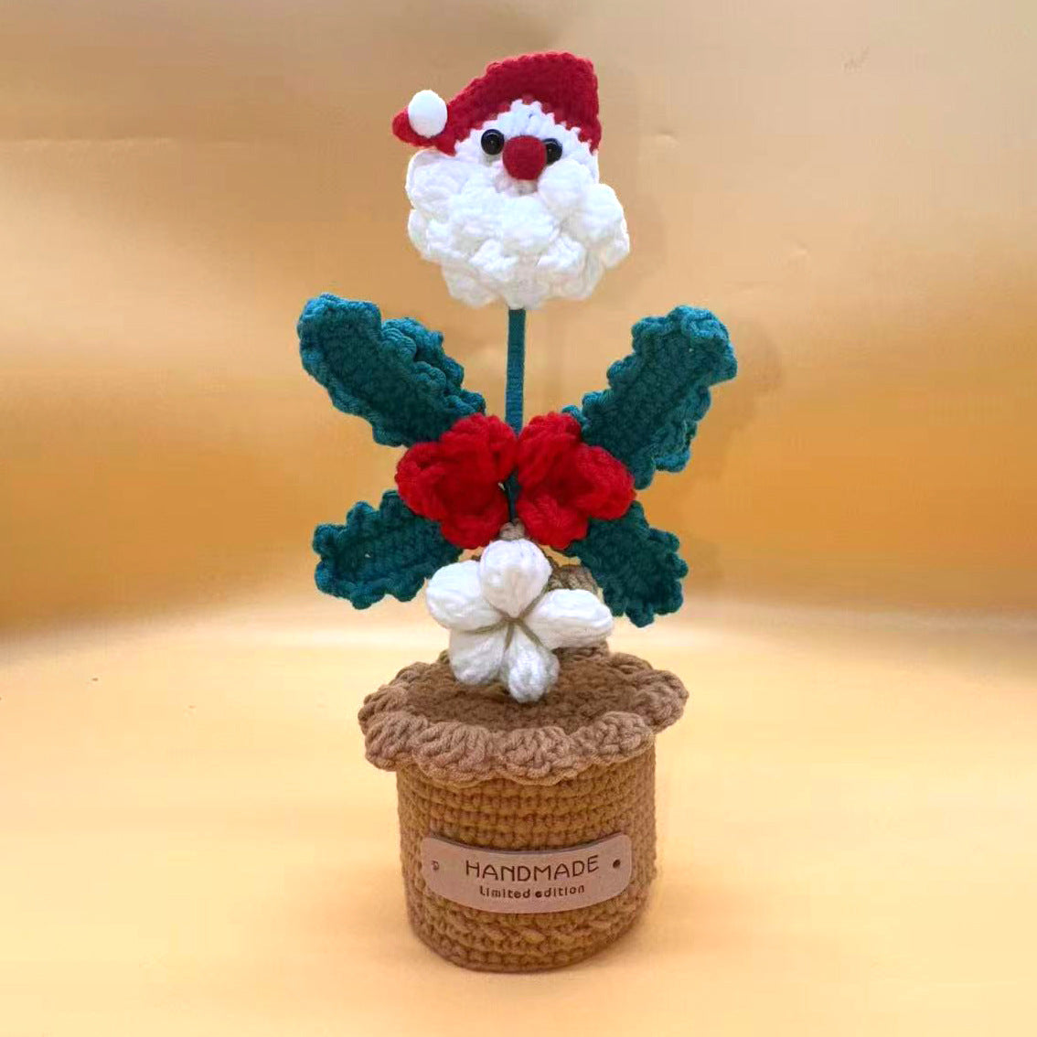 Handmade Crochet Santa Claus Potted Christmas Tabletop Decor