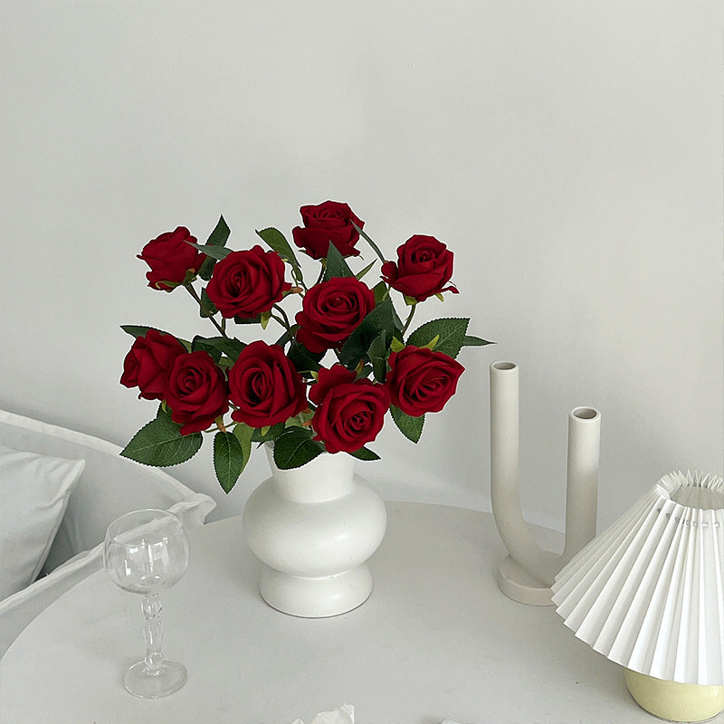 Valentine’s Day Single Stem Silk Rose for Romantic Decor