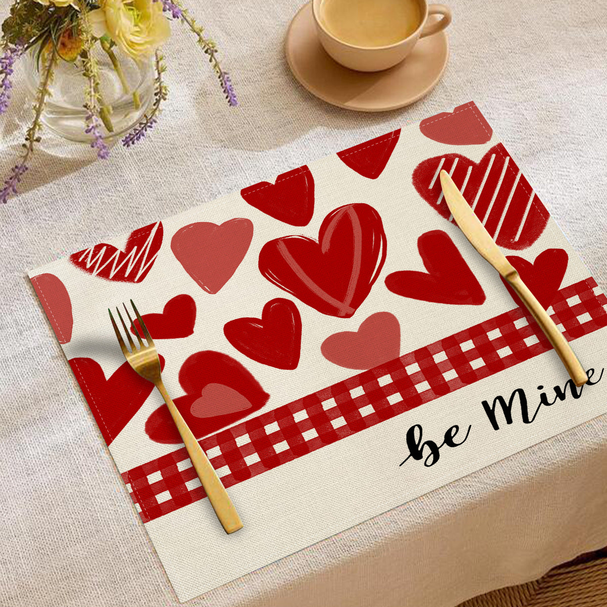 Valentine’s Day Heart Linen Placemats  Table Setting Decor