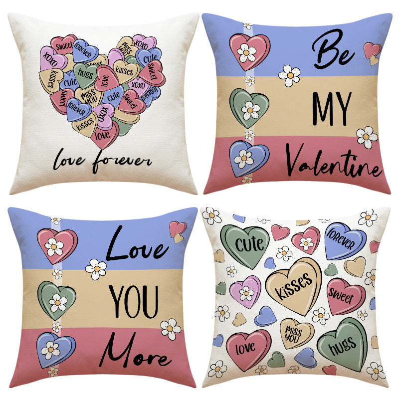 Valentine Candy Heart Throw Pillow Covers Decorative Cushion