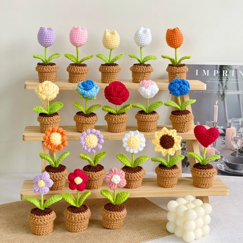 Valentine’s Day Crochet Potted Flower Gift Mini Home Decor