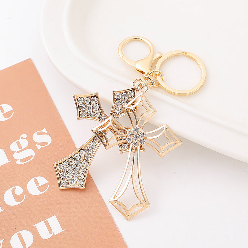 Rhinestone Double Cross Keychain Metal Bag & Car Charm