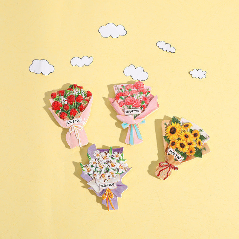3D Flower Bouquet Fridge Magnet Cute Mini Floral Decor