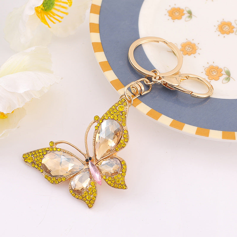 Rhinestone Butterfly Keychain Gold Alloy Bag & Car Charm