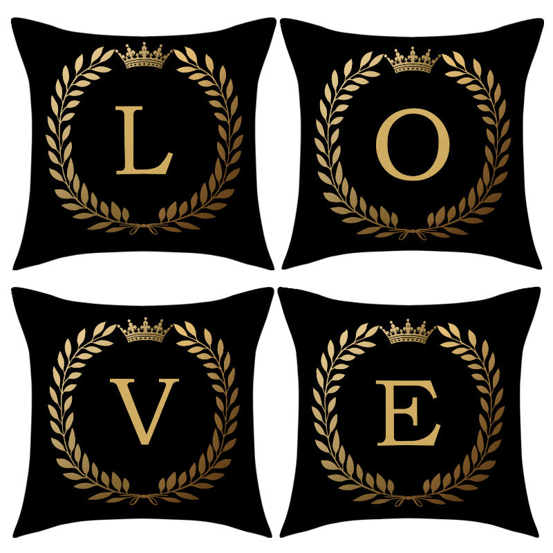 Valentine Home Decor Black Gold LOVE Letter Pillow Cover