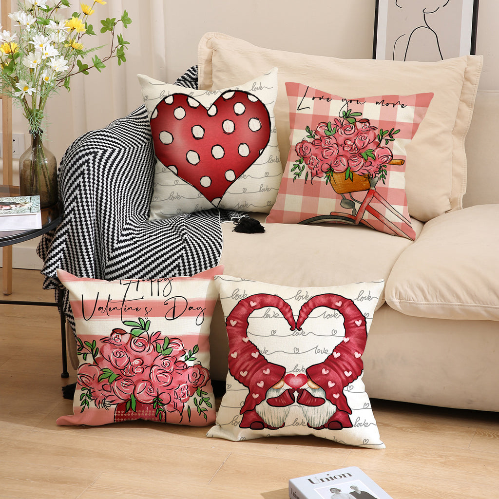 Valentine Heart Floral Linen Pillow Covers Romantic Home