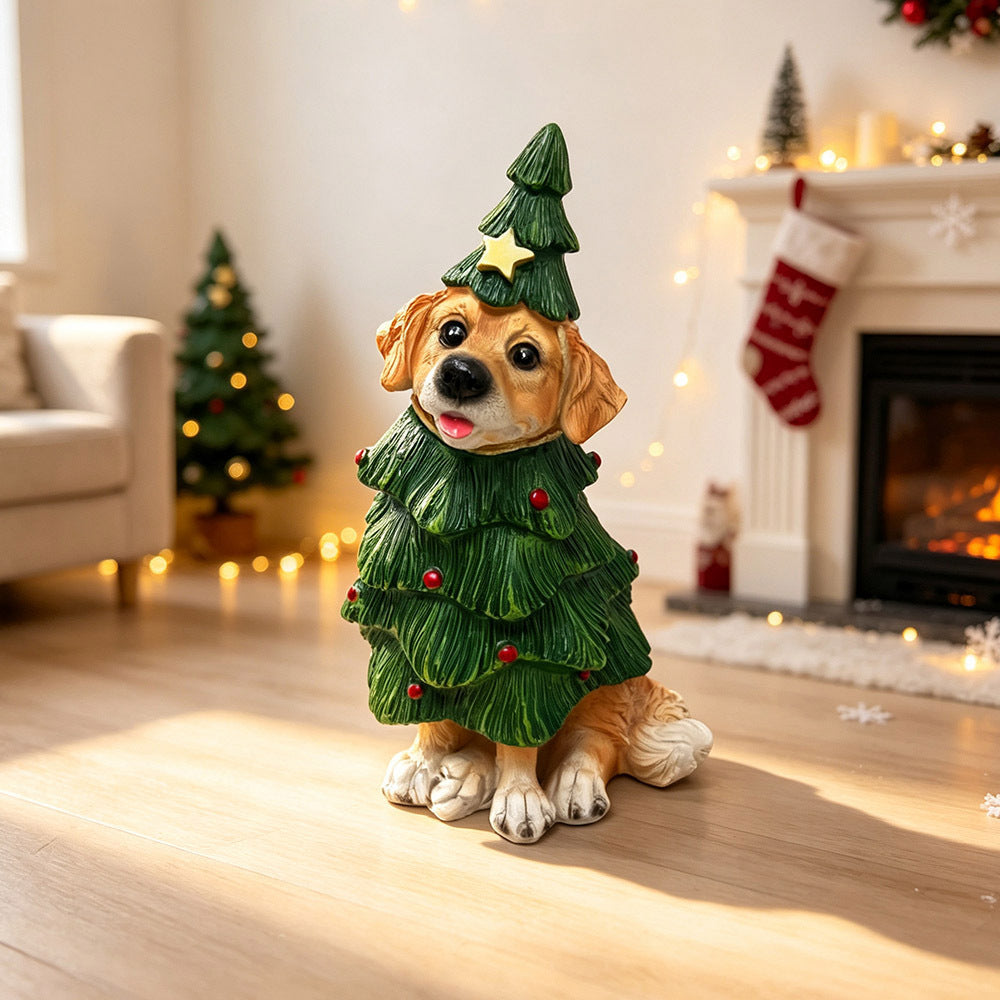 Cute Resin Christmas Dog Figurines Golden Retriever Holiday Decor