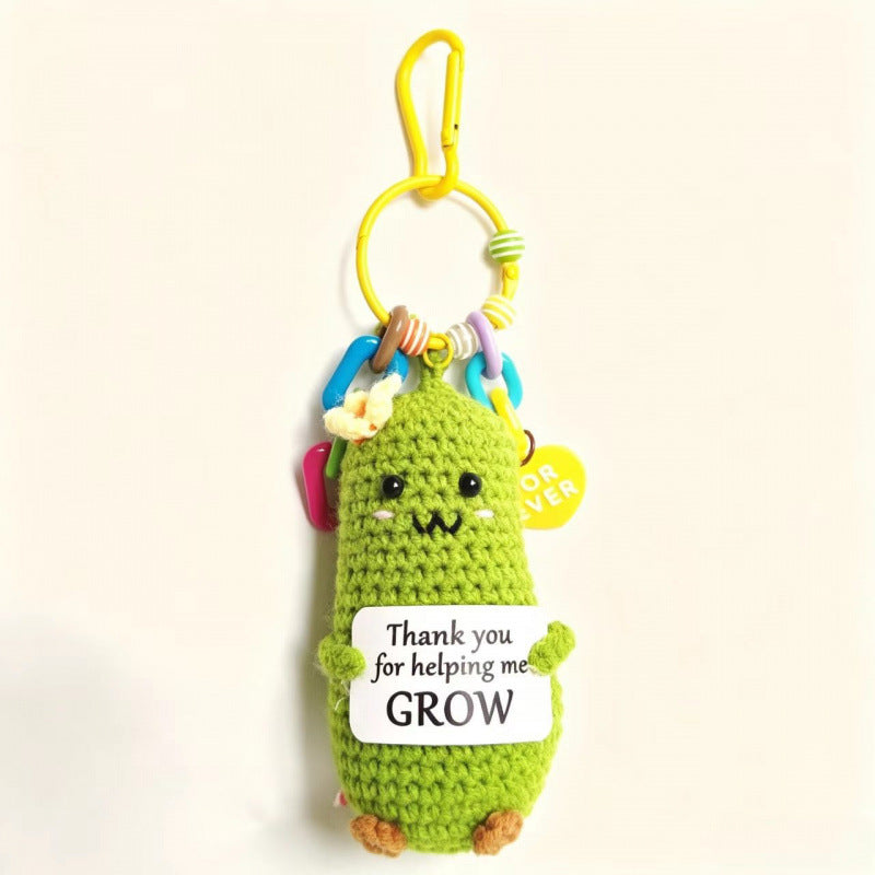 Handmade Crochet Cucumber Keychain Plush Toy Cute Fidget Doll