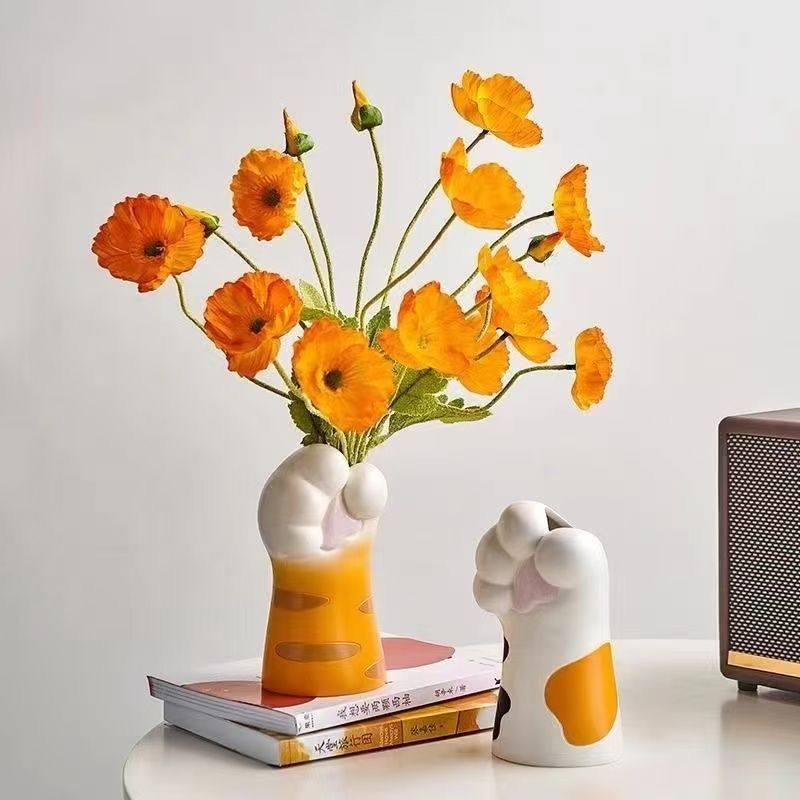 Resin Cat Paw Vase Decorative Desk Home Office Figurine