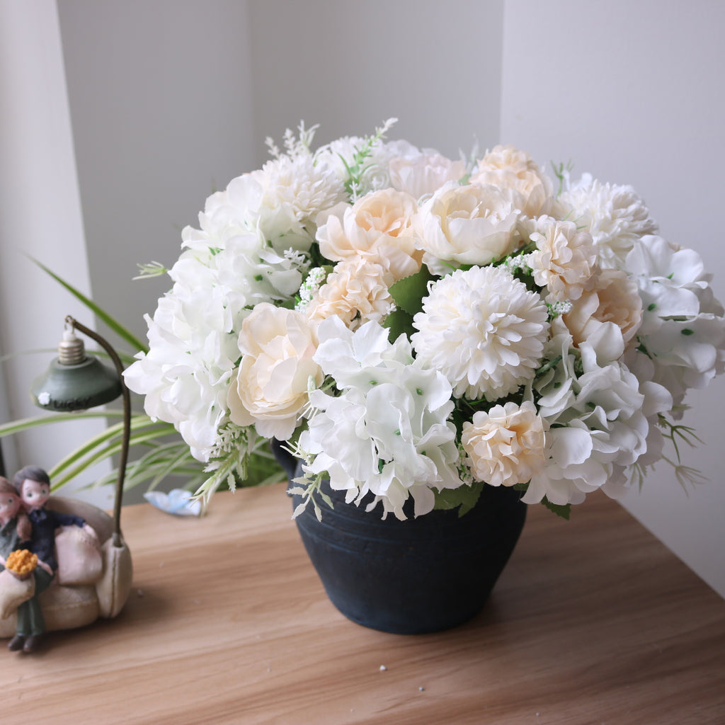 Valentine 7-Head Nordic Faux Peony Hydrangea Bouquet