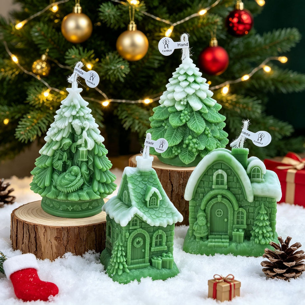 Christmas Tree Candle Holiday Decor Winter Village Tabletop Accent
