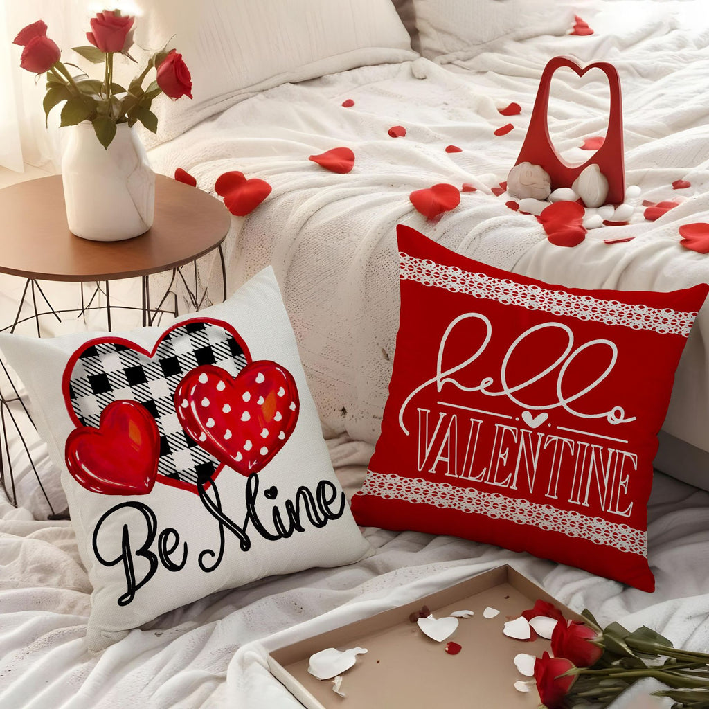 Valentine Linen Heart Throw Pillow Cover Romantic Sofa Decor