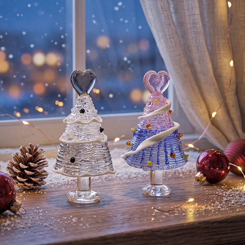 Glass Christmas Tree Tabletop Decoration Holiday Home Decor