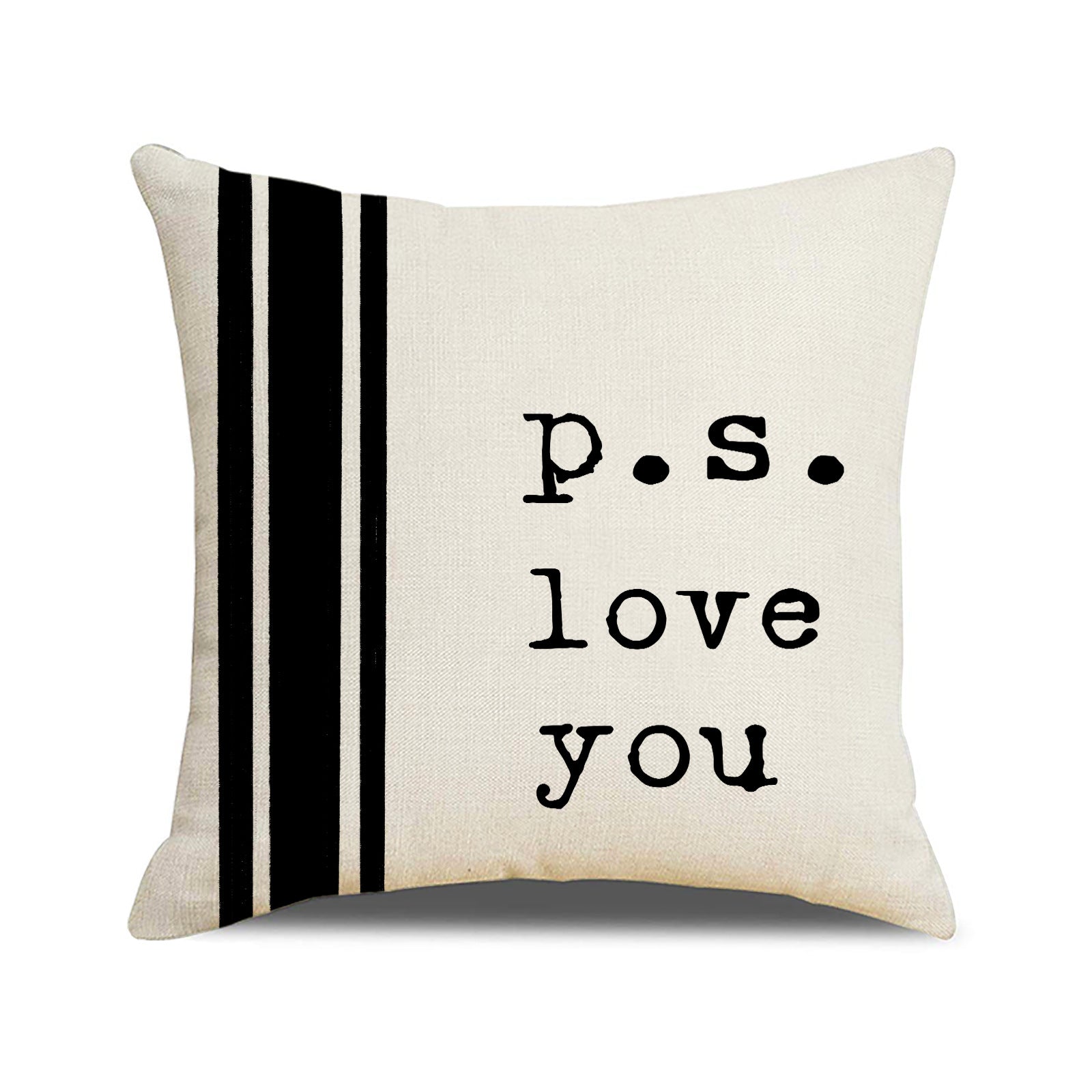 Valentine Heart Print Linen Pillow Cover Set for Sofa Decor