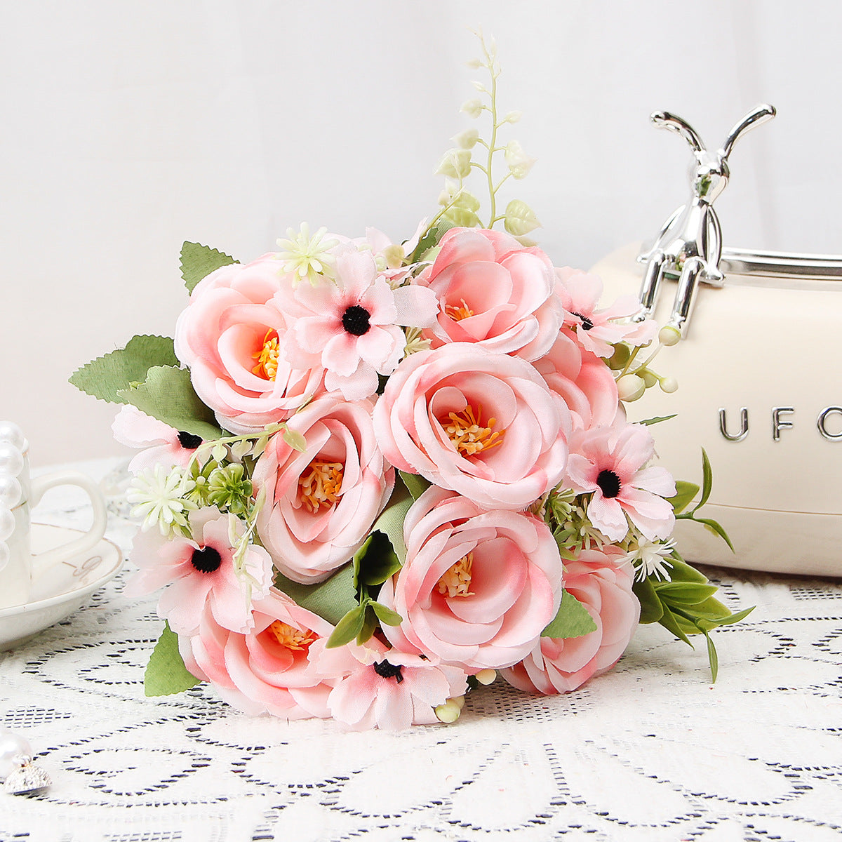 Valentine’s Day Faux Rose Camellia Bouquet Home Decor