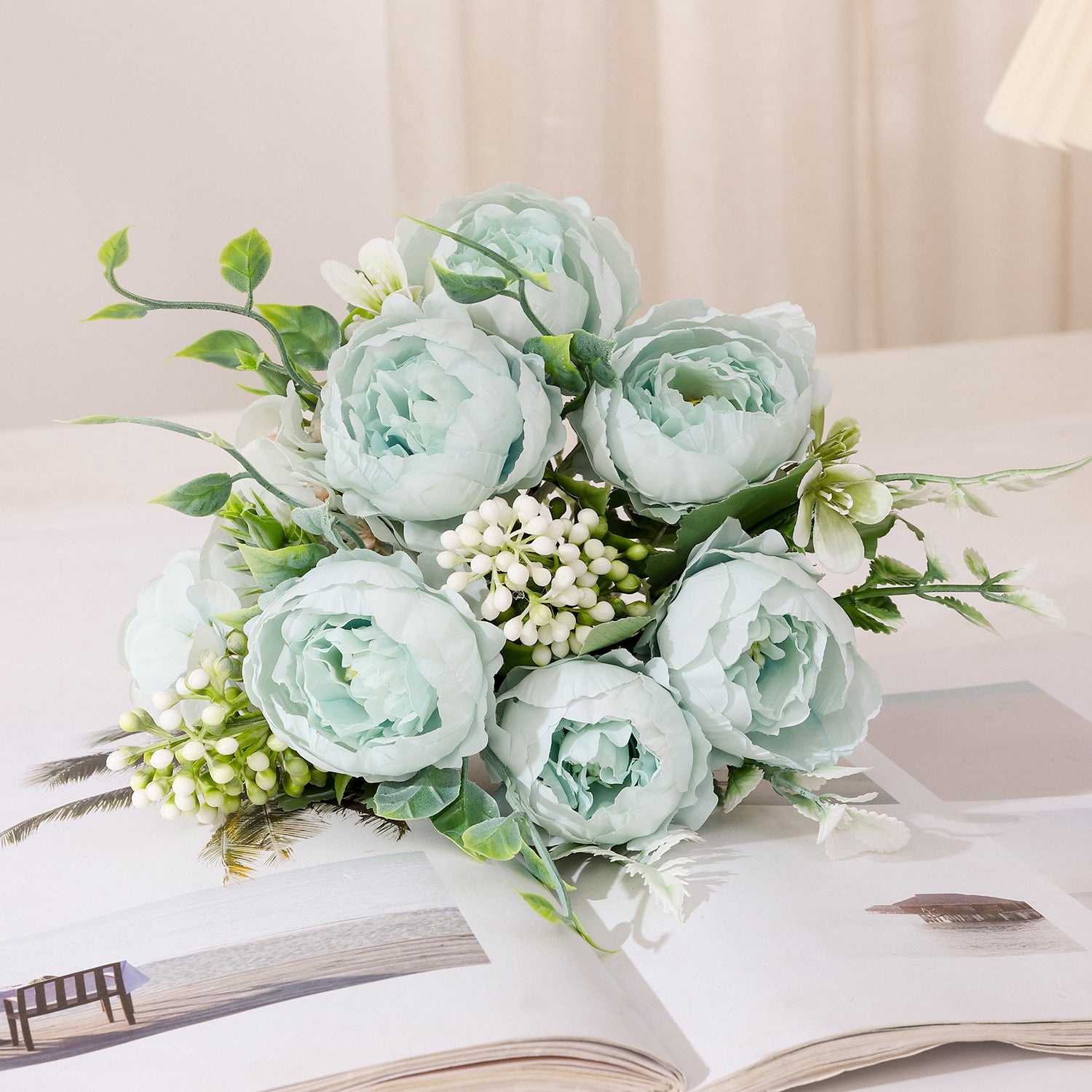 Valentine’s Day Faux Peony Bouquet Silver Frost Home Decor