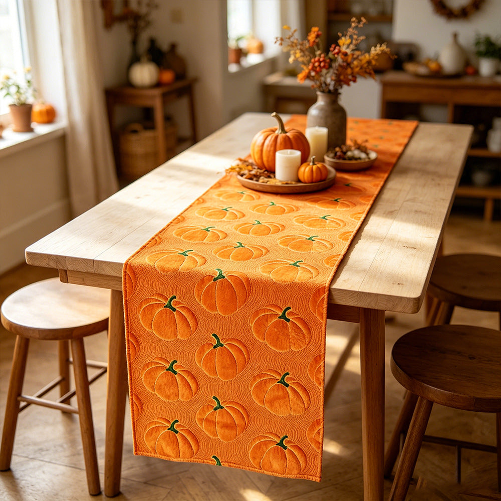 Pumpkin Embroidered Table Runner Fall Halloween Decor