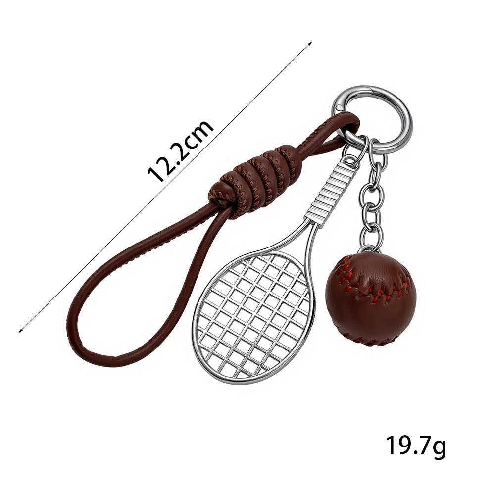 Mini Tennis Racket Keychain Leather Bag Charm