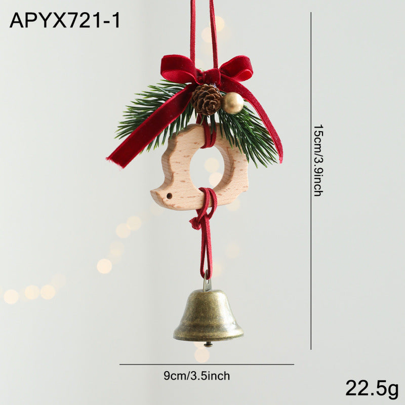 Rustic Wooden Bell Ornament with Pinecone Velvet Bow