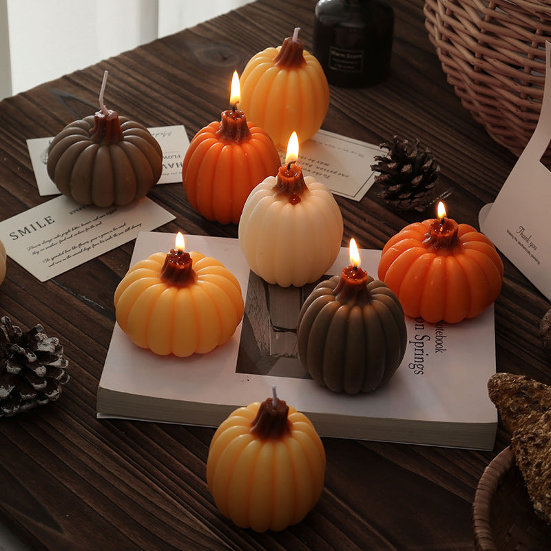 Pumpkin Shaped Scented Candle Fall Halloween Home Decor