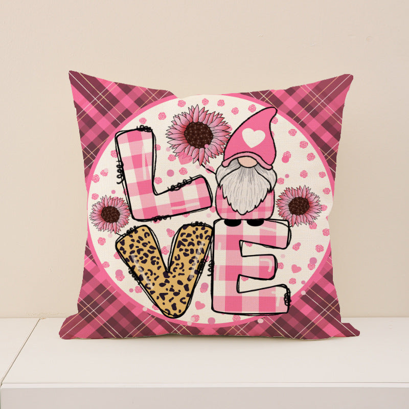 Valentine Love Gnome Pink Plaid Heart Throw Pillow Covers