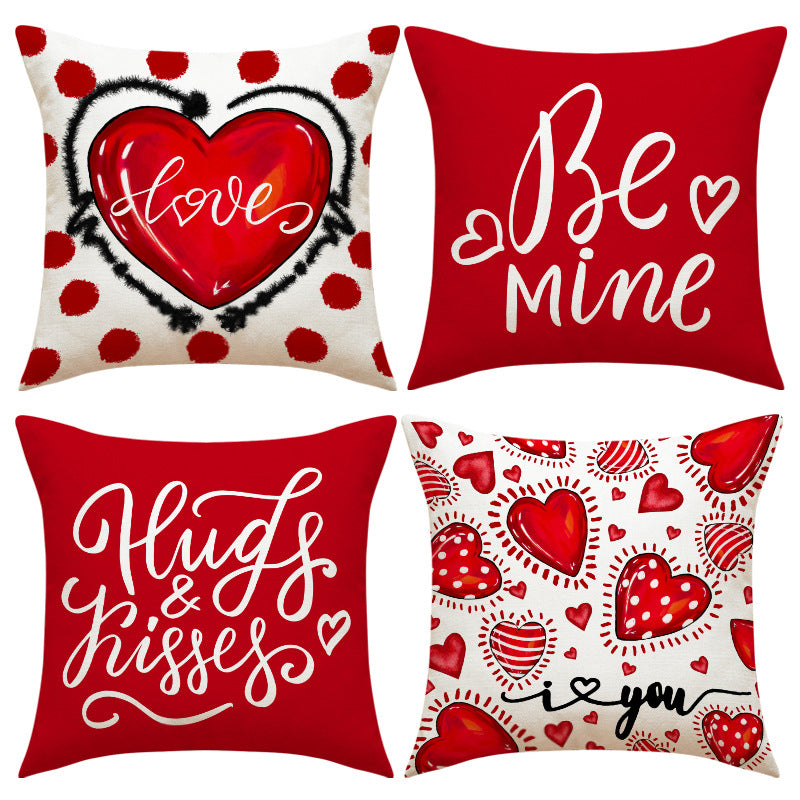 Red Heart Valentines Pillow Covers Set Love Quotes Decor