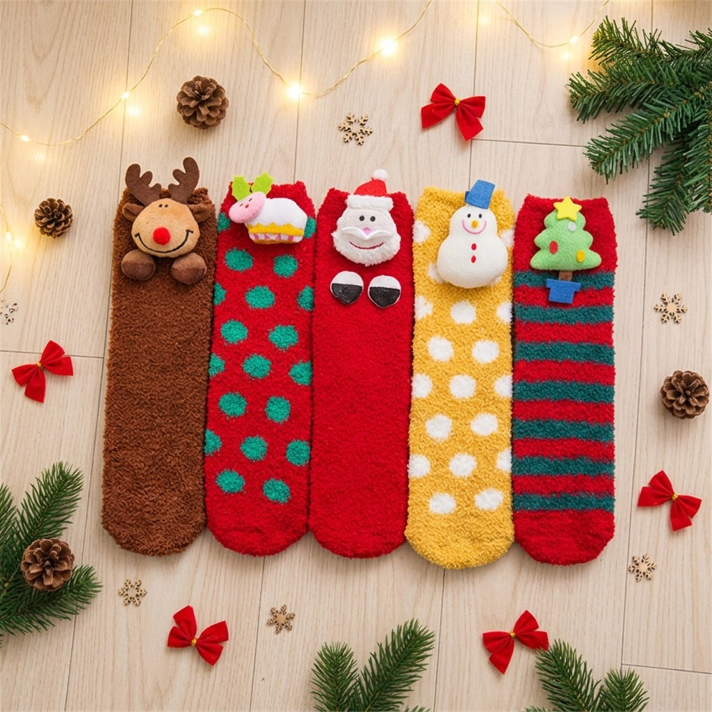 Christmas Coral Fleece Cozy Winter Holiday Socks