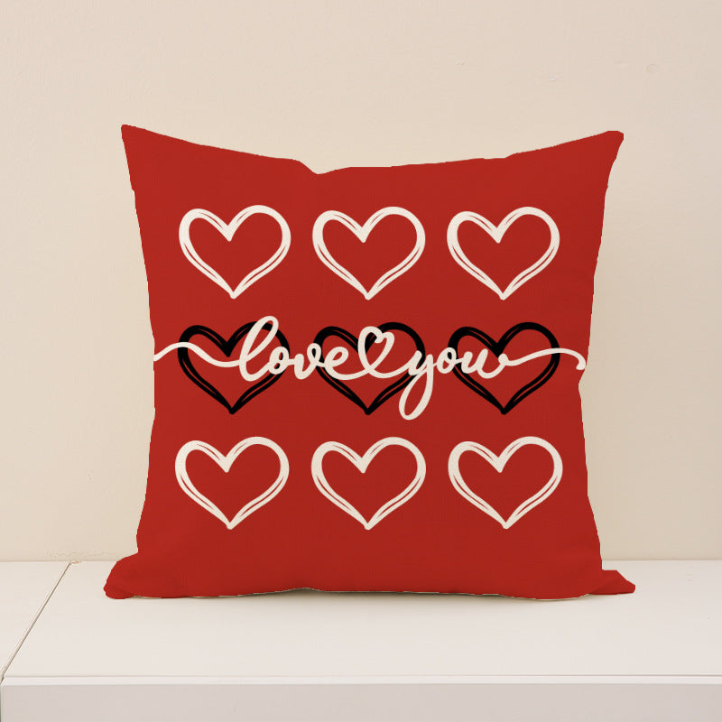 Red Valentine Heart Print Pillow Cover Set for Home Décor