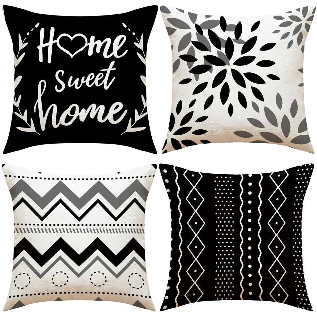 Linen Geometric Letter Throw Pillow Cover Square Sofa Decor