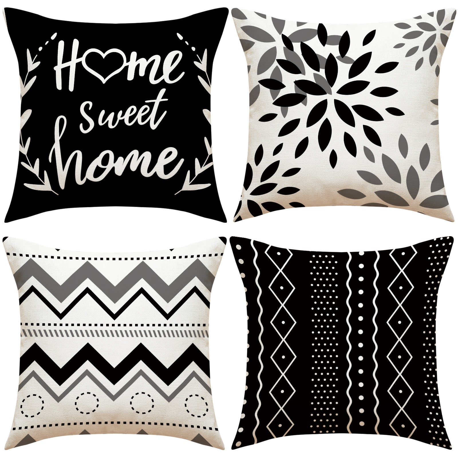 Linen Geometric Letter Throw Pillow Cover Square Sofa Decor