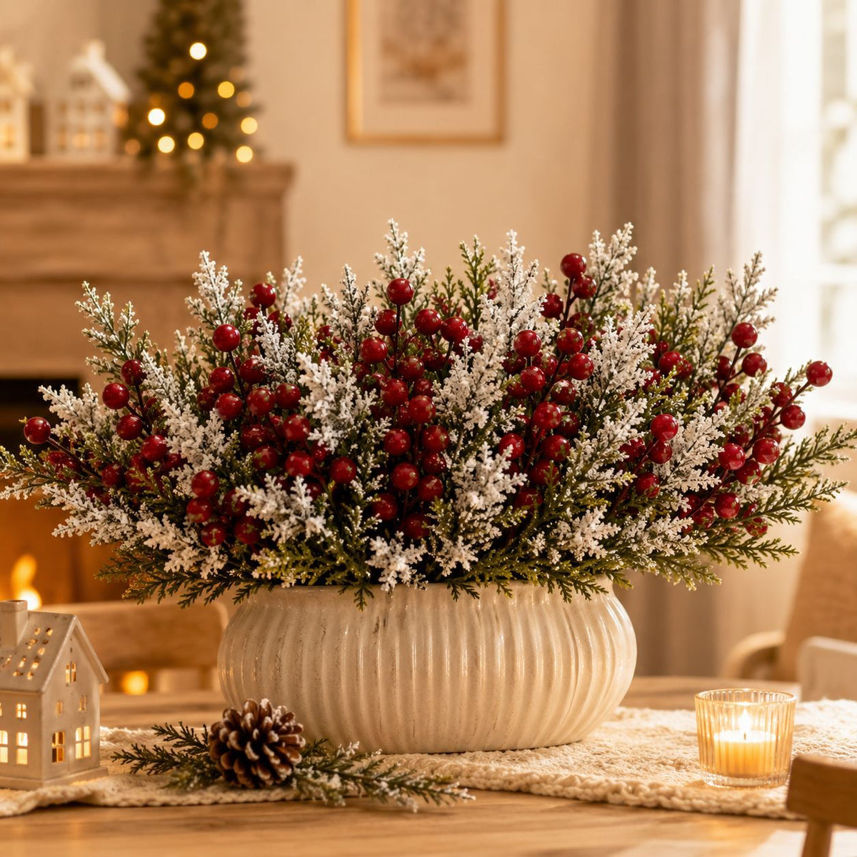 Artificial Christmas Berry Pine Needle Branch Holiday Home Decor