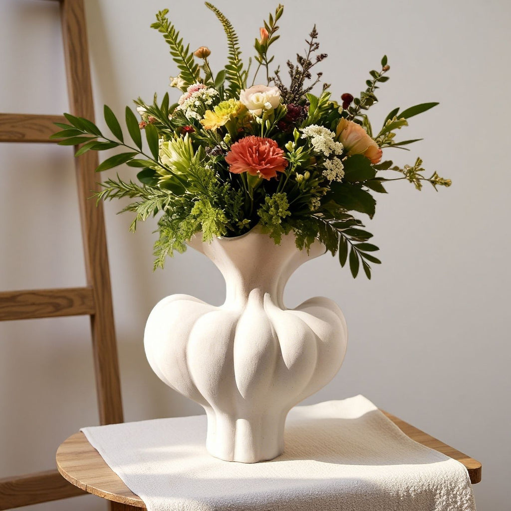 Beige Pumpkin Ceramic Flower Vase Home Decor Tabletop Accent