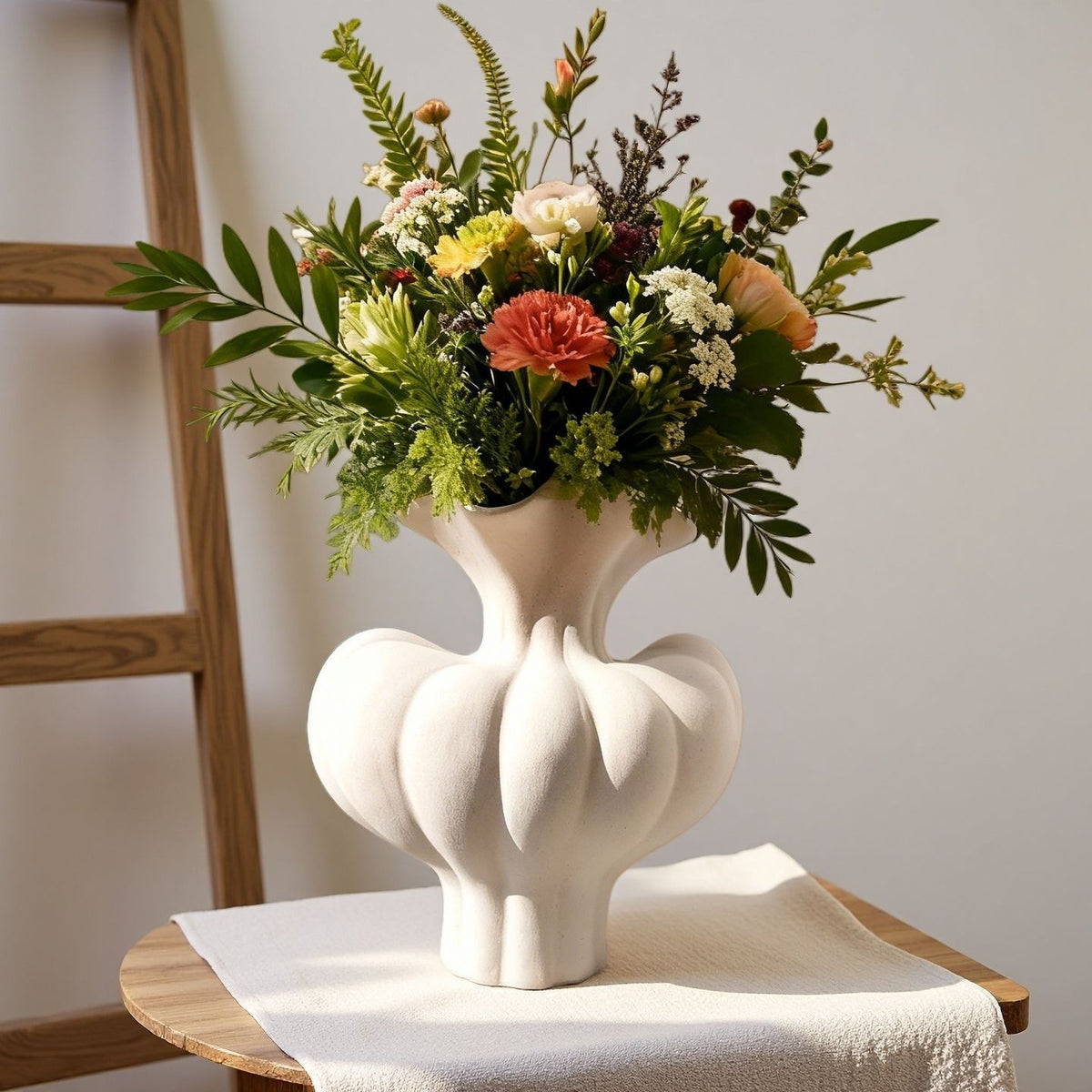 Beige Pumpkin Ceramic Flower Vase Home Decor Tabletop Accent