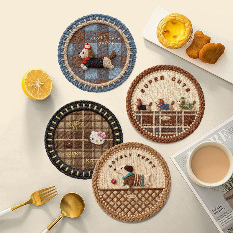 Round Silicone Drink Coaster with Woven Pattern Design