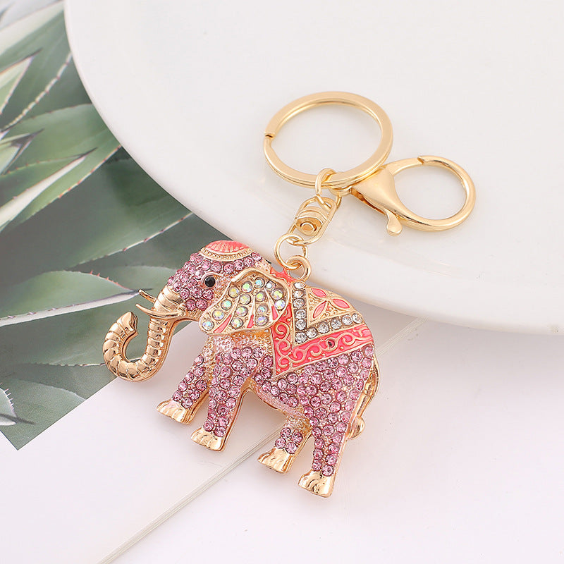 Crystal Elephant Keychain Sparkling Charm with Metal Ring