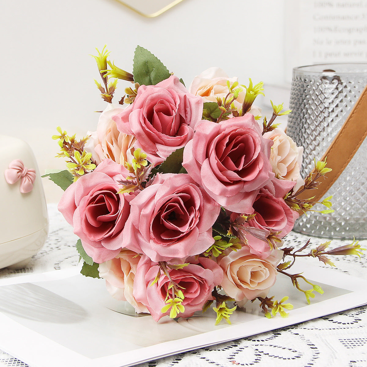 Valentine’s Day Rose Camellia Faux Floral Bouquet Home Décor