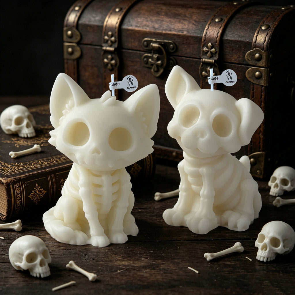 Halloween Skeleton Cat Dog Candle Cute Gothic Animal Decor Gift