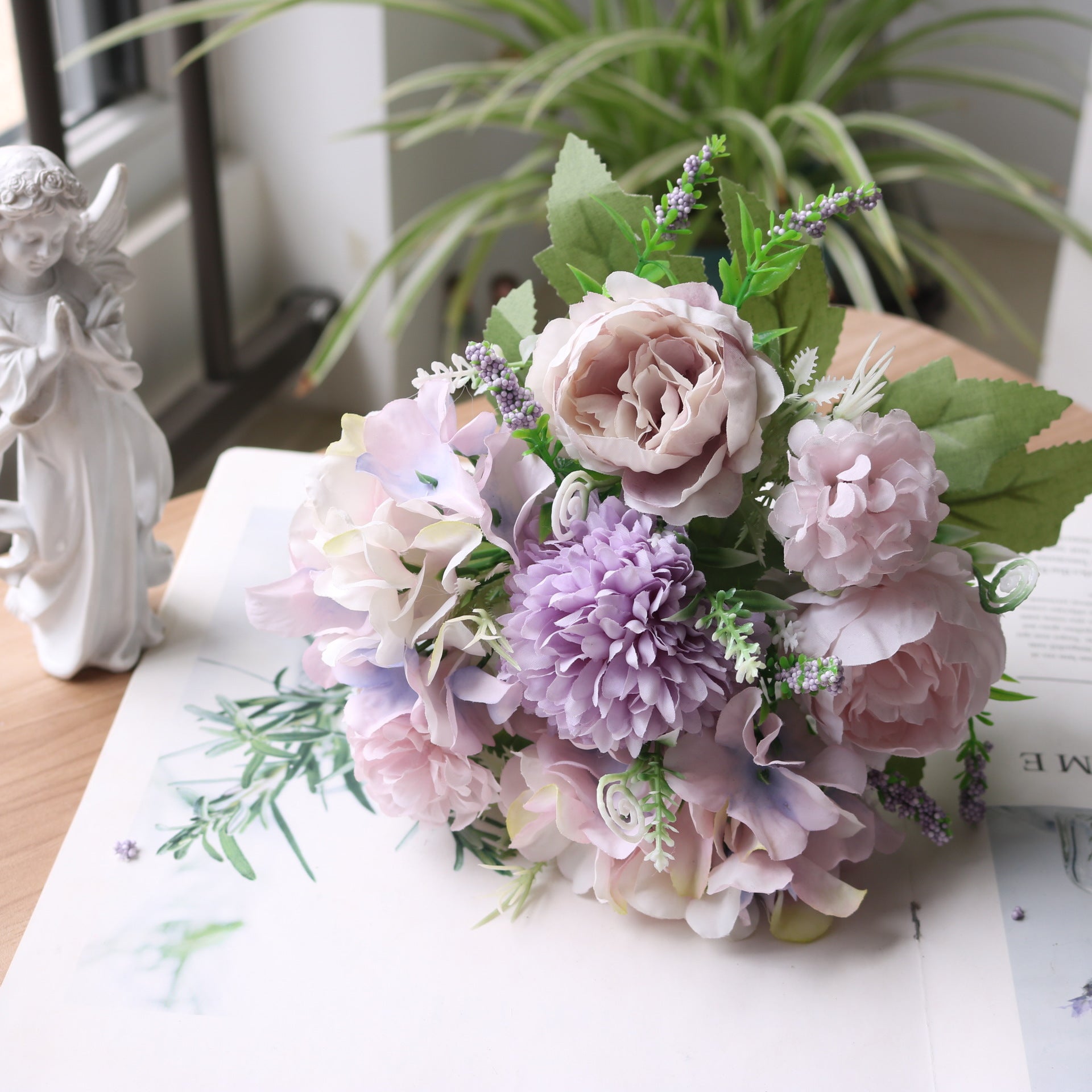 Valentine 7-Head Nordic Faux Peony Hydrangea Bouquet