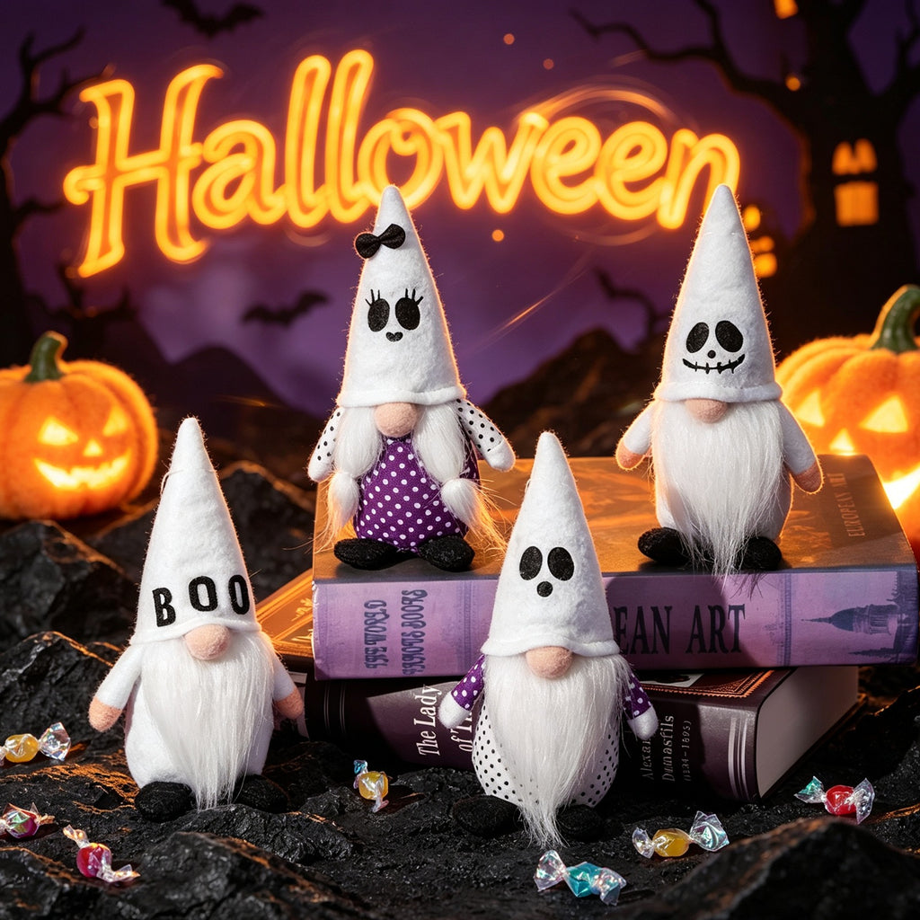 Halloween Ghost Gnome Witch Hat Decor Plush Shelf Sitters
